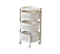 Scaffale Girevole For Frutta E Verdura In PP, Cestello Girevole For Stoccaggio A 3/4/5 Livelli, Scaffale Da Bagno Vuoto Con 4 Ruote, Forte Capacità Di Carico(White,3 tiers)