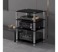 Scaffale Hi-Fi a 4 livelli, supporto multimediale AV con vano portaoggetti per giradischi e stereo, armadio centrale di intrattenimento angolare per casa e cinema ufficio