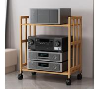 Scaffale Hi-Fi in legno a 4 ripiani con ruote - Supporto di intrattenimento mobile per dispositivi audiovisivi, archiviazione e nidificazione dei media, soluzione elegante per home theater