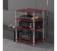 Scaffale Hi-Fi multimediale AV a 4 ripiani per giradischi, angolo rosso, centro di intrattenimento, home office e teatro (60 x 48 x 81 cm)