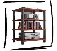 Scaffale HiFi in legno e acciaio a 1/2/3/4 ripiani per TV, scaffale audio Home Theater, finitura rossa, robusto contenitore per apparecchiature AV Design moderno perfetto per soggiorno