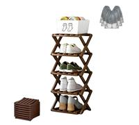 Scaffale in Bambù a 9 Livelli Senza Montaggio, Ripiano Per Scarpe Ad Angolo Verticale Pieghevole, 2-10 Livelli di Spazio Multifunzione Opzionale Salvaspazio per l'armadio Del Walnut Wood Color 5-Tier
