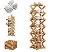 Scaffale in Bambù a 9 Ripiani, Scaffale in Bambù a 9 Ripianis Senza Montaggio, Organizer Pieghevole Salvaspazio for Scarpe, Portascarpe Verticale Sottile Con Opzioni da 2 a 10 Ripiani(Natural,7 Tier)