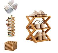 Scaffale in Bambù a 9 Ripiani, Scaffale in Bambù a 9 Ripianis Senza Montaggio, Organizer Pieghevole Salvaspazio for Scarpe, Portascarpe Verticale Sottile Con Opzioni da 2 a 10 Ripiani(Natural,3 Tier)