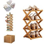 Scaffale in Bambù a 9 Ripiani, Scaffale in Bambù a 9 Ripianis Senza Montaggio, Organizer Pieghevole Salvaspazio for Scarpe, Portascarpe Verticale Sottile Con Opzioni da 2 a 10 Ripiani(Natural,4 Tier)