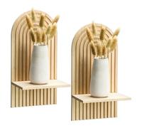 Scaffale in legno bohémien, 2 mensole per libri da parete, 35 x 18 x 12 cm, moderna libreria con design ad curvo, libreria fluttuante vintage in legno per bagno, camera da letto e