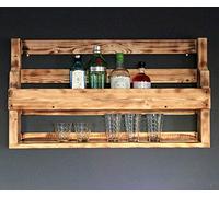 Scaffale in legno per whisky - con portabicchieri - fiammato - stile industriale - pronto per il montaggio - bar a muro - scaffale in legno per whisky