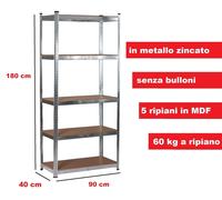 Scaffale in Metallo 5 Ripiani Rinforzati in MDF 4 mm Portata 60 Kg cm 90X40X180h