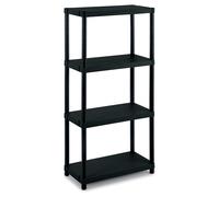SCAFFALE IN PLASTICA RESINA 4 RIPIANI MODULARE 60x30xH 133 cm RESISTENTE NERO