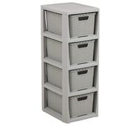BranQ - Home essential Scaffale in Rattan, in plastica PP Senza BPA, Grigio Chiaro, 29,5 x 24 x 64,2 cm, 4 cestini