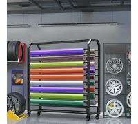 Scaffale in tessuto resistente, organizer mobile per rotoli in vinile e pelle, aste regolabili, ruote frenabili, 20 aste, larghezza 175 cm