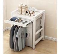 Scaffale Lavatrice Asciugatrice, Ripiano Sopra la Lavatrice con Stendibiancheria Nascosto, 2 Altezze Regolabili, Scaffale Robust per Lavanderia(White b)