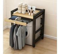 Scaffale Lavatrice Asciugatrice, Ripiano Sopra la Lavatrice con Stendibiancheria Nascosto, 2 Altezze Regolabili, Scaffale Robust per Lavanderia(Black a)