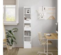 Scaffale libreria alto e stretto, unità di stoccaggio indipendente con 6 scomparti, 2 cassetti, per soggiorno, camera da letto, ufficio