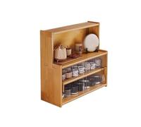 Scaffale Libreria da scrivania in legno con ante scorrevoli push-pull in vetro temperato, piccola libreria regolabile, organizer da scrivania indipendente for casa ufficio Libreria(Cherry wood colour)