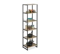 Relaxdays Scaffale in Legno Stile Industrial, Libreria con 6 Ripiani HLP: 180x50x35cm in Rovere/Metallo, Marrone