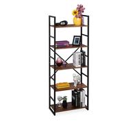 relaxdays Libreria Scaffale, Mobile con 5 Ripiani, 158,5x60x30 cm, Metallo & MDF, Mensole Moderne Industrial, Marrone, Ferro, 1 pz