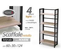 SCAFFALE LIBRERIA METALLO 4 RIPIANI LEGNO SALOTTO INGRESSO MODERNO 1246030 cm