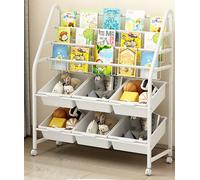 BAKAJI Scaffale Libreria in Metallo a 3 Ripiani e 6 Scomparti con 4 Ruote Girevoli a 360°, Scaffalatura Organizer Portaoggetti, Ideale per Cameretta, Camera da Letto, Soggiorno, Scuola,