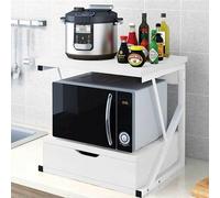 BAKAJI Scaffalatura Mobile Scaffale Porta Microonde Struttura in Metallo con Ripiano in Legno MDF e Cassetto Organizer Mensola Porta Utensili Strumenti Cucina Design Moderno 54x35x50cm (Bianco), Media