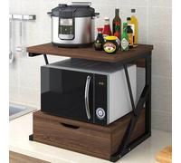 BAKAJI Scaffalatura Mobile Scaffale Porta Microonde Struttura in Metallo con Ripiano in Legno MDF e Cassetto Organizer Mensola Porta Utensili Strumenti Cucina Design Moderno 54 x 35 x 50 cm (Noce)