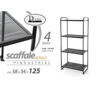 SCAFFALE METALLO 4 RIPIANI MENSOLE SALOTTO CUCINA BAGNO INGRESSO NERO 1255834