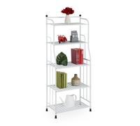 Relaxdays Scaffale in Metallo, HxLxP: 133 x 56 x 28 cm, Mobiletto Cucina e Bagno, 5 Ripiani, Mensole Multiuso, Bianco