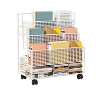Scaffale mobile con ruote, libreria organizzatore di stoccaggio, carrello a carrello per carrelli per rack riviste di grande capacità per ufficio, dormitorio, classe bianco 55 * 21 * 50cm