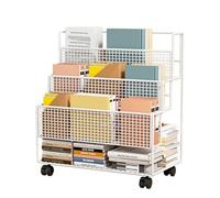 scaffale mobile con ruote organizzatore di stoccaggio compatto da scrivania per carrello in piedi libreria metallo/rastrelliere la rivista il display angolare spazio bianco 55 * 21 * 50cm