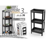 SCAFFALE MOBILE PORTAOGGETTI 3 RIPIANI CUCINA BAGNO INGRESSO NERO 703623 cm
