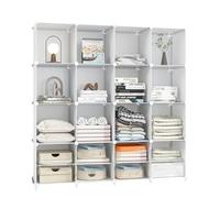 Scaffale Modulare con 16 Scomparti, Scaffali Modulare in Plastica, Scaffale con Moduli, Cubo Portaoggetti, Libreria in Plastica, per Scarpe, Vestiti, Libri, Montaggio Facile, Armadio, Bianco.