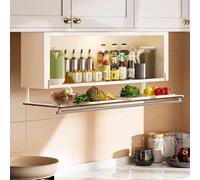 Scaffale multifunzione da cucina e bagno, armadio da parete pieghevole con anta in vetro, organizer per piatti e spezie a 2 strati, mensola salvaspazio per la casa