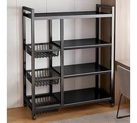 Scaffale multifunzione da cucina e carrello da portata con cestini in rete, telaio in metallo regolabile, rack su ruote per cucina, bagno, ufficio, soggiorno