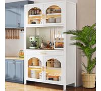 Scaffale multifunzione per microonde, con cassetto e 3 ganci, 100 cm, colore: bianco, soluzione salvaspazio per la casa e l'ufficio