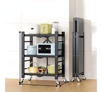 Scaffale multiuso pieghevole da cucina scaffale a microonde in acciaio al carbonio aggiornamento universale con ruote [nero a 3 livelli] risparmio di spazio per utensili ed elettrodomestici