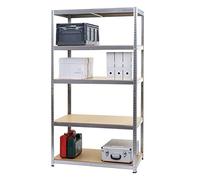 Scaffale Officina Ufficio Garage HWC-E33 Large Metallo MDF 5X Ripiani Colore zincato
