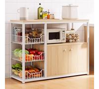 Scaffale organizer da cucina, autoportante, con ripiani e cestino a 3 strati per elettrodomestici