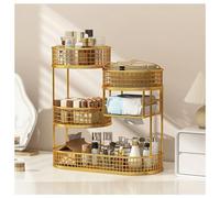 Scaffale organizer per cosmetici da toeletta, 3/4 strati, per cucina, portaspezie, da bagno, per dispensa, armadietto, cucina, ufficio, scrivania, mensole angolari (oro, piccolo-4)