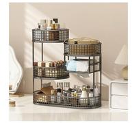 Scaffale organizer per cosmetici da toeletta, 3/4 strati, per cucina, portaspezie, da bagno, per dispensa, armadietto, cucina, ufficio, scrivania, mensole angolari (nero, piccolo-4)