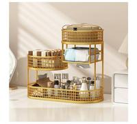 Scaffale organizer per cosmetici da toeletta, 3/4 strati, per cucina, portaspezie, da bagno, per dispensa, armadio, cucina, ufficio, scrivania, mensole angolari (oro, piccolo-3)