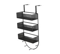 Scaffale organizer per frigorifero, con ganci, contenitori laterali per armadio, cucina, bagno, nero, 26 cm x 13 cm x 67 cm