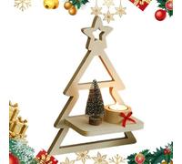 Scaffale per albero di Natale - Supporto portaoggetti in legno a più livelli, espositore per vacanze, decorazione per la casa, cornice decorativa in legno, organizzatore stagionale rustico, base d