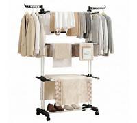 Scaffale per Asciugare Biancheria Pieghevole | Asciugabiancheria a Torre con Rotelle | Stendibiancheria 4 Piani in Acciaio Inox con 6 Ali Piegevoli | Compatto per Balcone Bagno & Giardino | Nero