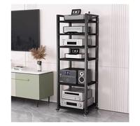 Scaffale per audio - Armadio multimediale regolabile in altezza con rotelle per soggiorno - Rack compatto per intrattenimento stereo