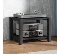 Scaffale per audio stereo nero, mensola da gioco e supporto multimediale per giradischi, lettori PS5, lettori DVD, proiettori, ripiani in legno per CD/DVD, ad angolo, 60 x 50 x 40 cm