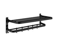 Scaffale per bagno Matte nero mensola da bagno asciugamano asciugamano asciugamano con 2 barre da asciugamano e 5 ganci da asciugamano mobile asciugamani a parete porta -stoccaggio, pieghevole e salva