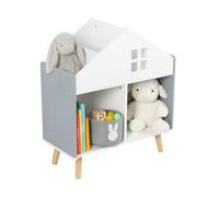 Scaffale per Bambini Relaxdays a Forma di casetta, 6 Ripiani, 65,7 x 60 x 30 cm, Contenitore cameretta, Bianco/Grigio