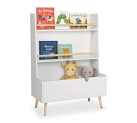 Scaffale per Bambini Relaxdays per Libri, 2 Ripiani, Ampio vano, H x L x P: 94 x 68 x 32 cm, Bianco/Naturale