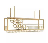 Scaffale per bicchieri da vino sul soffitto, grande funzionale, da appendere, a nido d'ape miele, per casa, bar, cucina da pranzo (oro, 120 x 30 x 40 cm)