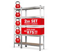 EASYmaxx Set di 2 scaffali per carichi pesanti, portata 875 kg, 175 kg per livello, scaffale e banco da lavoro, scaffale per cantina, garage, sala hobby, officina